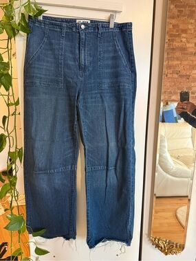 Le Jean Women's Dark Blue Cropped Utility Jeans